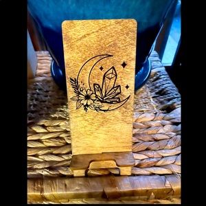 Laser Cut Birchwood Boho Moon Phone Charging Stand